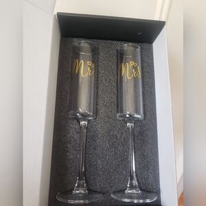 Chic Mr. and Mrs. Champagne Flutes - Gold Script on Silver